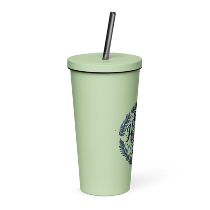 Insulated tumbler with a straw