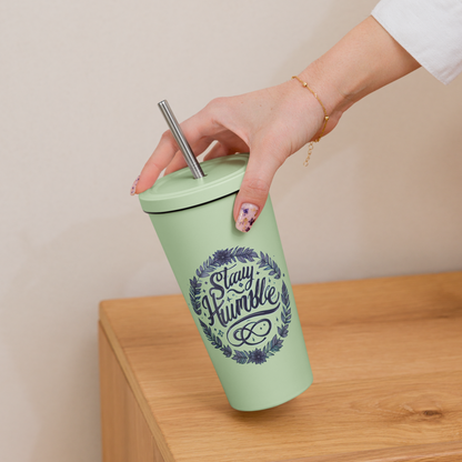 Insulated tumbler with a straw