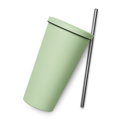 Insulated tumbler with a straw