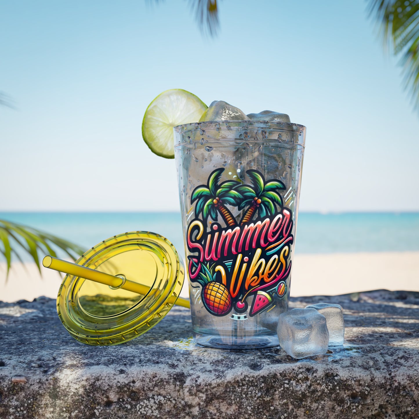 Summer Vibes Tumbler with Straw, 16oz