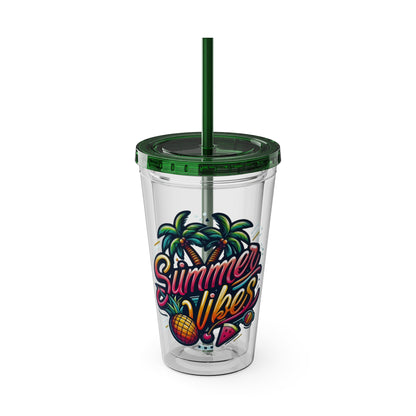 Summer Vibes Tumbler with Straw, 16oz