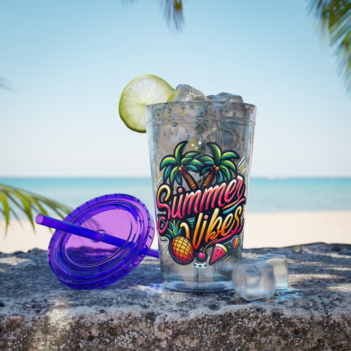 Summer Vibes Tumbler with Straw, 16oz