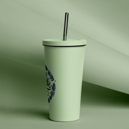 Insulated tumbler with a straw