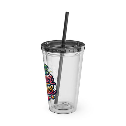 Summer Vibes Tumbler with Straw, 16oz