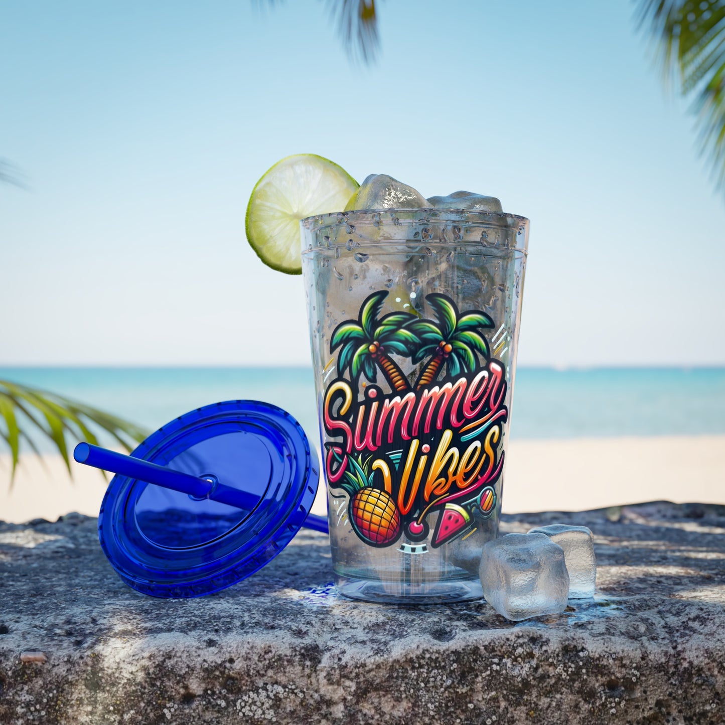 Summer Vibes Tumbler with Straw, 16oz