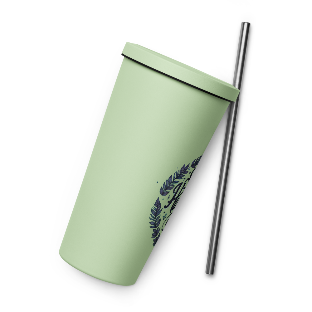 Insulated tumbler with a straw