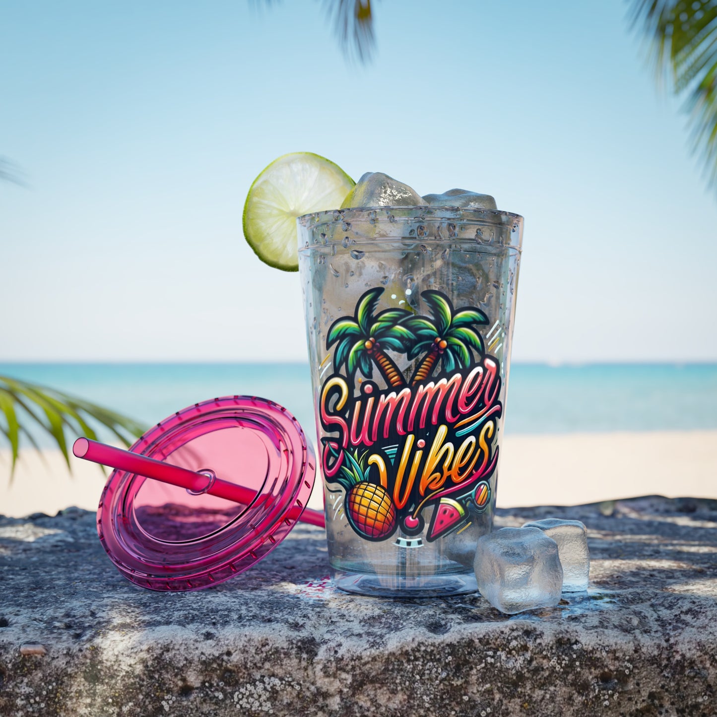 Summer Vibes Tumbler with Straw, 16oz