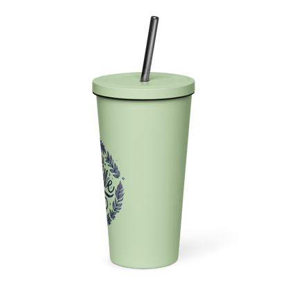 Insulated tumbler with a straw