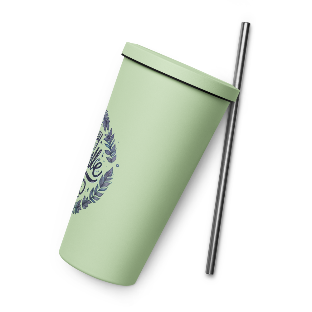 Insulated tumbler with a straw