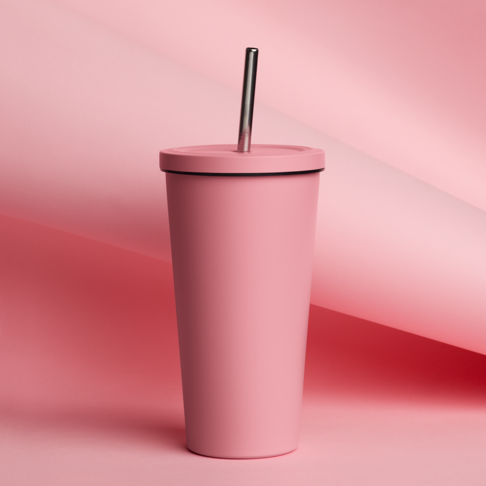 Insulated tumbler with a straw