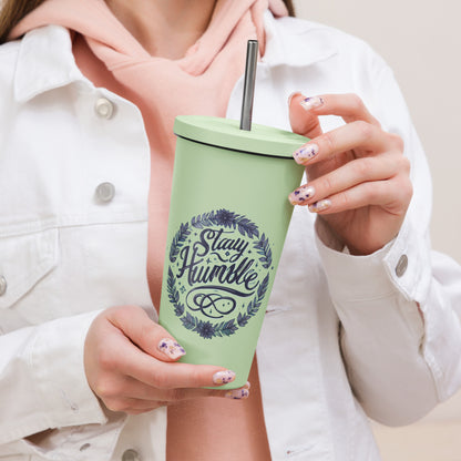 Insulated tumbler with a straw