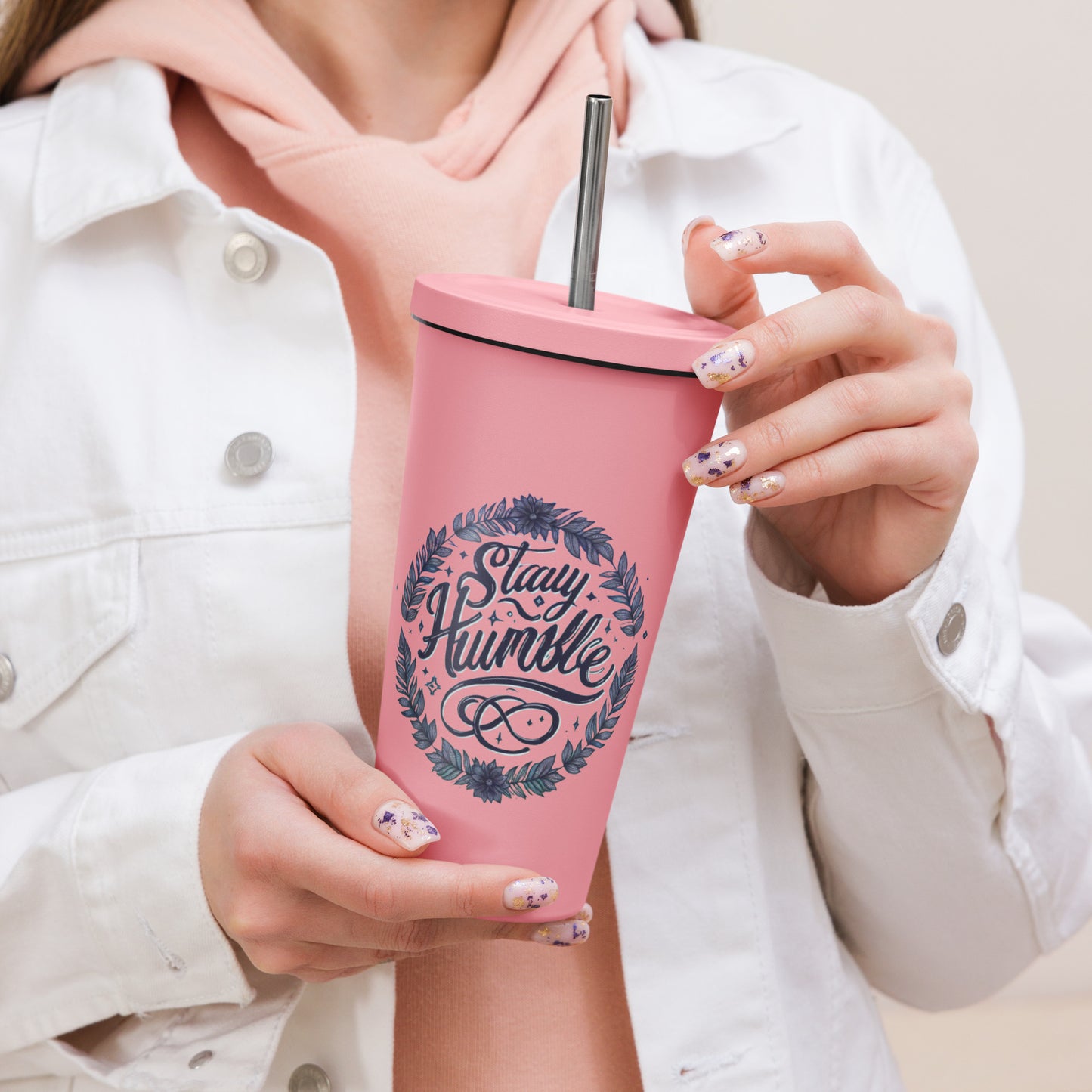 Insulated tumbler with a straw